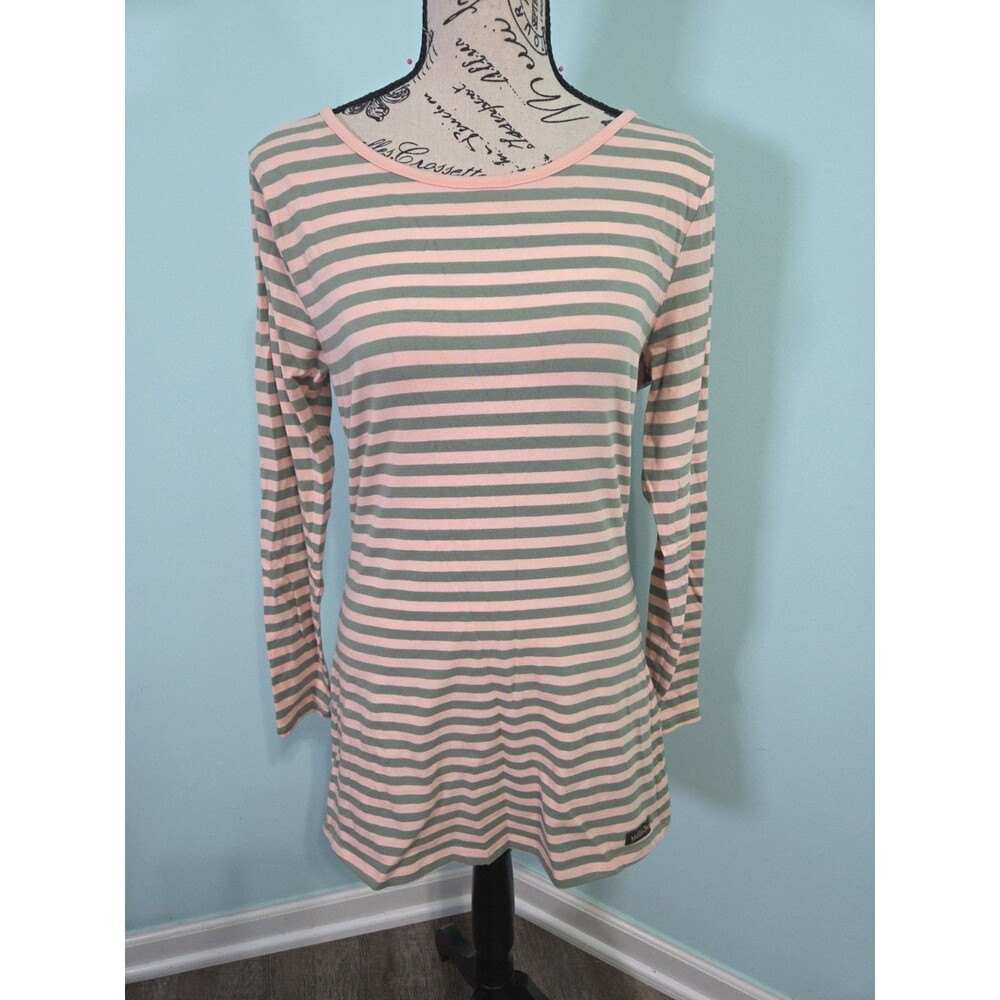 Matilda Jane Women’s Off The Grid Pink striped LS Shirt medium preppy